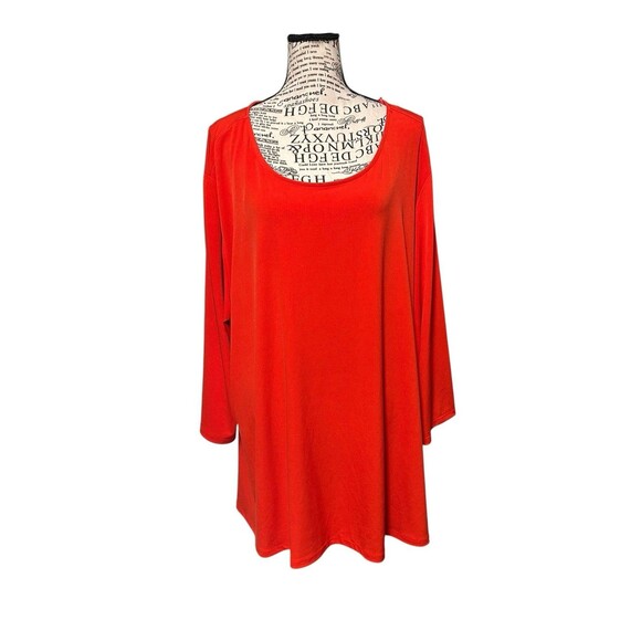 Grace Tunic Plus 3X Red A Line Stretch Knit Long Sleeve Scoop Neck Officecore - Picture 1 of 6